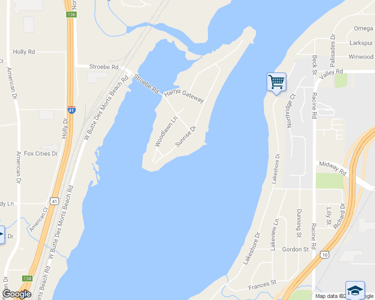 map of restaurants, bars, coffee shops, grocery stores, and more near 2177 Sunrise Drive in Appleton