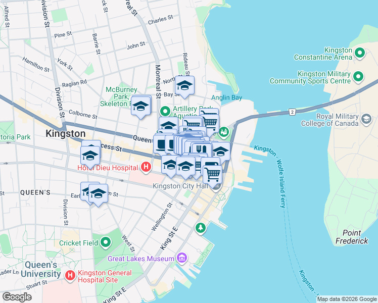 map of restaurants, bars, coffee shops, grocery stores, and more near 105 Kingston 2 in Kingston