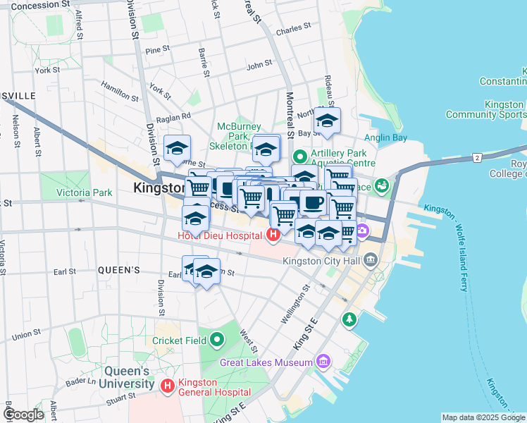 map of restaurants, bars, coffee shops, grocery stores, and more near in Kingston