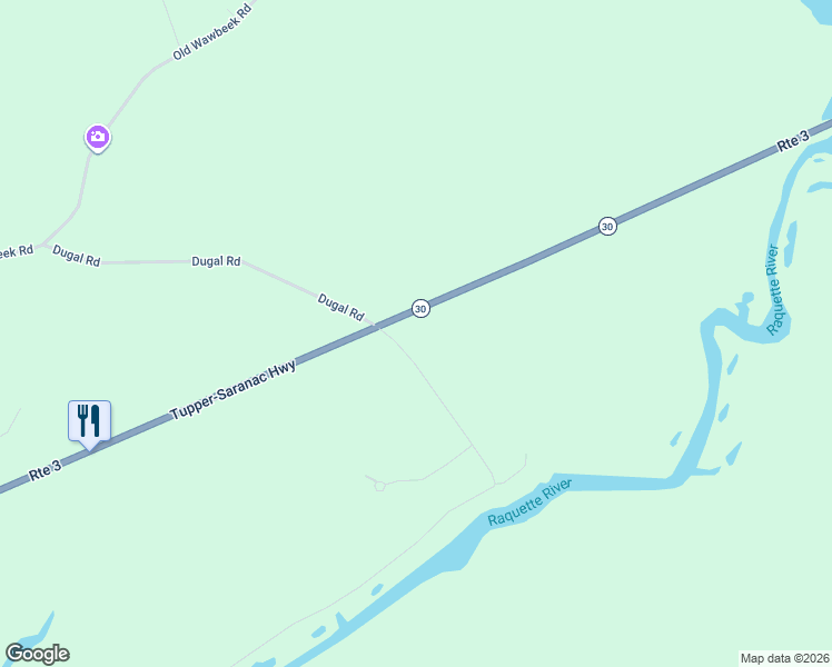 map of restaurants, bars, coffee shops, grocery stores, and more near 90 Dugal Rd in Tupper Lake