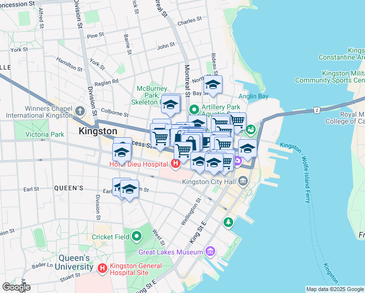 map of restaurants, bars, coffee shops, grocery stores, and more near in Kingston