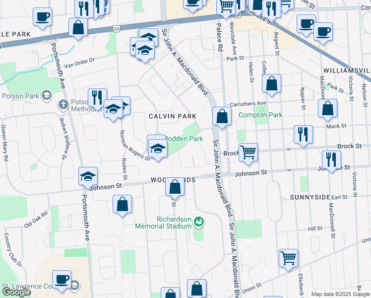 map of restaurants, bars, coffee shops, grocery stores, and more near 66 Norman Rogers Drive in Kingston