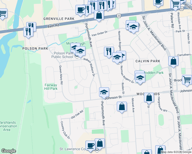 map of restaurants, bars, coffee shops, grocery stores, and more near 81 Robert Wallace Drive in Kingston