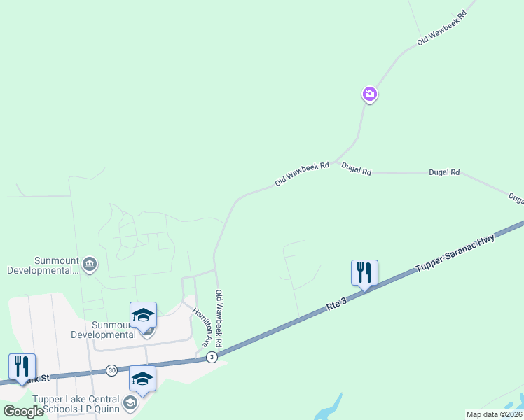 map of restaurants, bars, coffee shops, grocery stores, and more near 116 Old State Rd in Tupper Lake