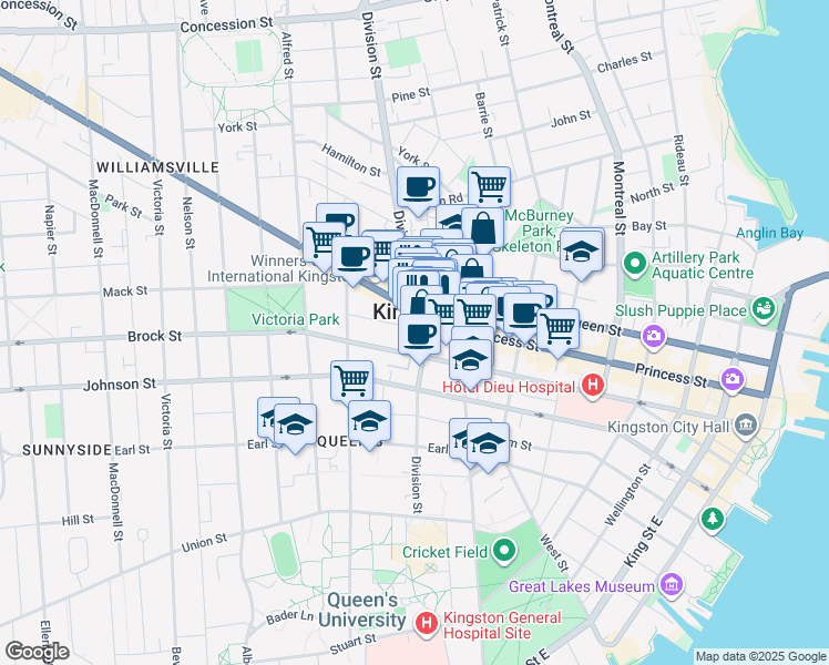 map of restaurants, bars, coffee shops, grocery stores, and more near in Kingston