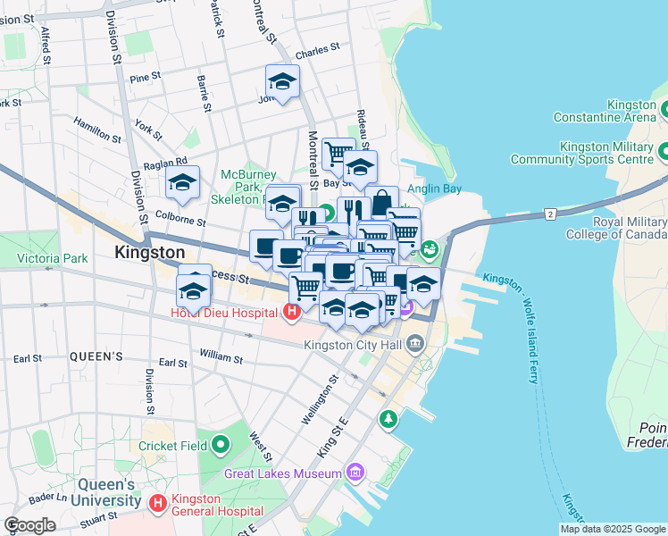 map of restaurants, bars, coffee shops, grocery stores, and more near in Kingston