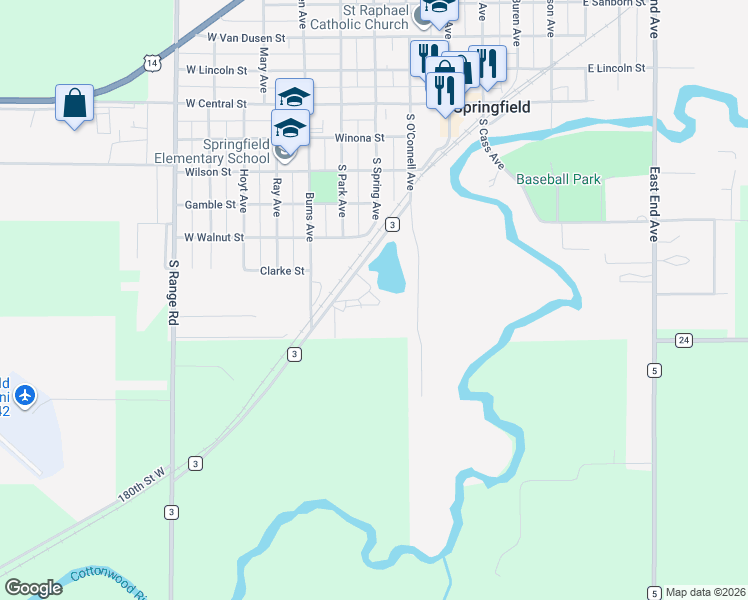 map of restaurants, bars, coffee shops, grocery stores, and more near in Springfield