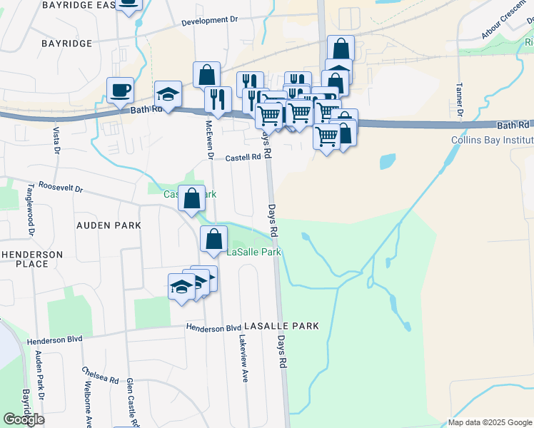 map of restaurants, bars, coffee shops, grocery stores, and more near 443 Days Road in Kingston