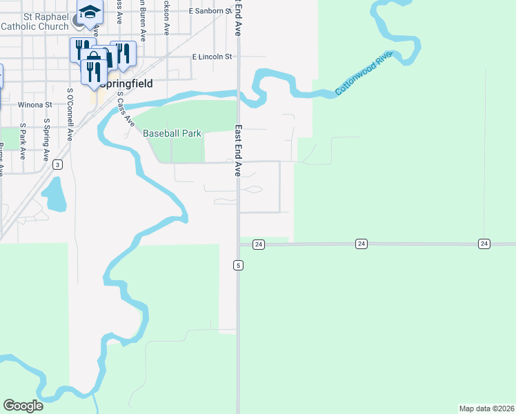map of restaurants, bars, coffee shops, grocery stores, and more near 606 East Appel Street in Springfield