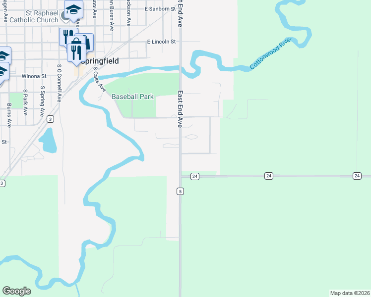 map of restaurants, bars, coffee shops, grocery stores, and more near 606 East Appel Street in Springfield