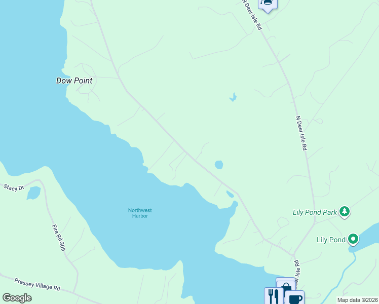 map of restaurants, bars, coffee shops, grocery stores, and more near 133 Dow Road in Deer Isle