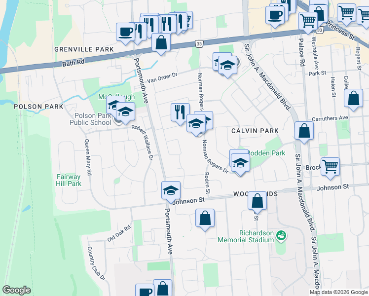 map of restaurants, bars, coffee shops, grocery stores, and more near 9 Dedrick Drive in Kingston