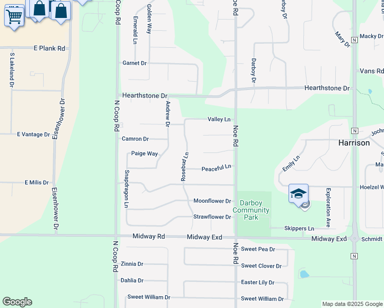 map of restaurants, bars, coffee shops, grocery stores, and more near N9438 Rosebud Lane in Appleton
