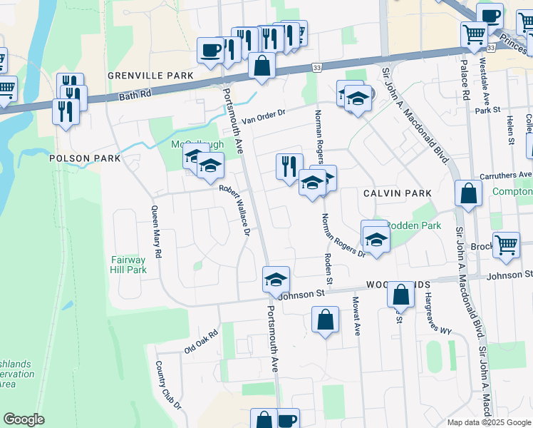 map of restaurants, bars, coffee shops, grocery stores, and more near 26 Casterton Avenue in Kingston