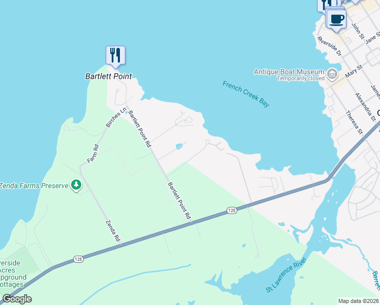 map of restaurants, bars, coffee shops, grocery stores, and more near 126 South Shore Drive in Clayton