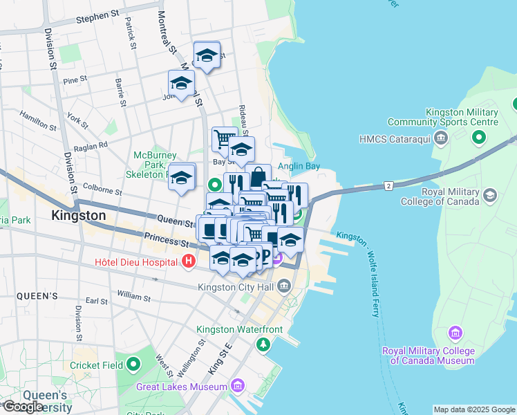 map of restaurants, bars, coffee shops, grocery stores, and more near in Kingston