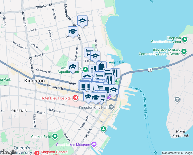 map of restaurants, bars, coffee shops, grocery stores, and more near in Kingston