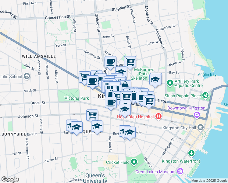 map of restaurants, bars, coffee shops, grocery stores, and more near in Kingston