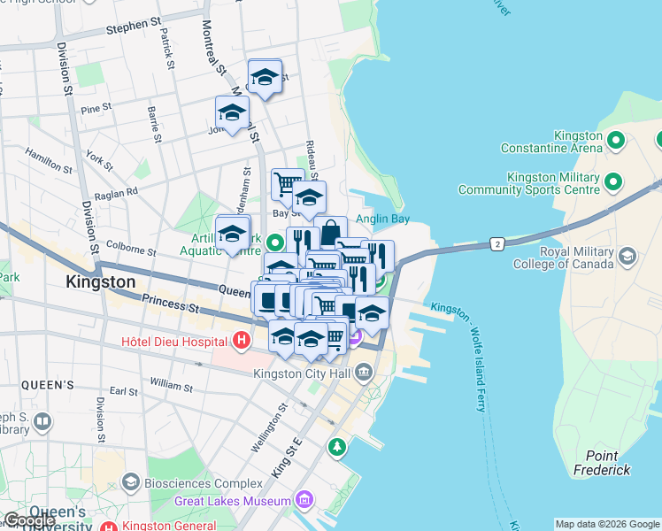 map of restaurants, bars, coffee shops, grocery stores, and more near in Kingston