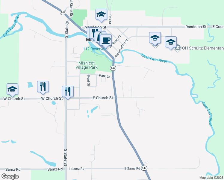 map of restaurants, bars, coffee shops, grocery stores, and more near 433 South Main Street in Mishicot