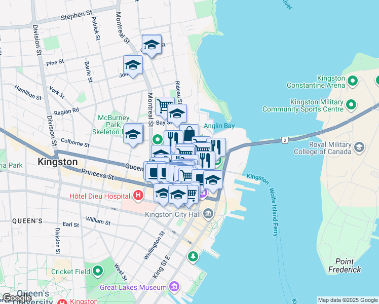 map of restaurants, bars, coffee shops, grocery stores, and more near in Kingston