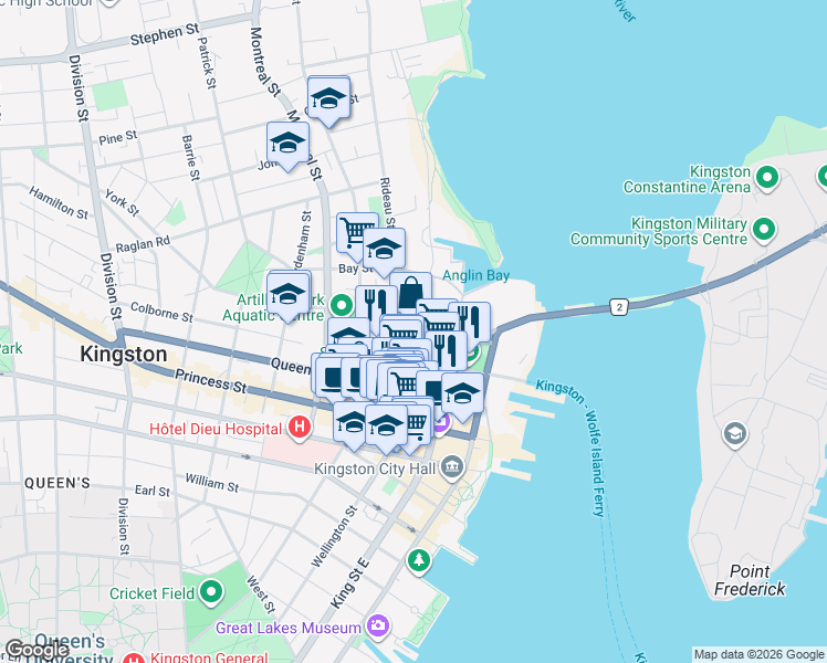 map of restaurants, bars, coffee shops, grocery stores, and more near 274 Wellington Street in Kingston