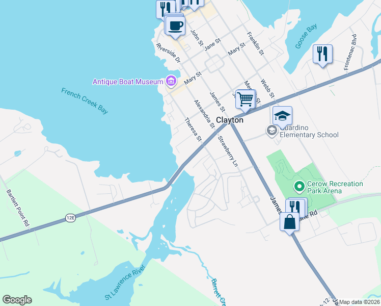 map of restaurants, bars, coffee shops, grocery stores, and more near 824 State Street in Clayton