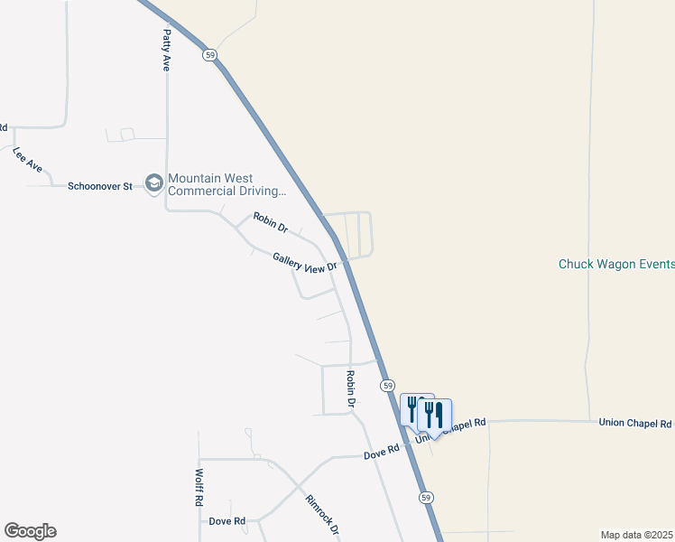 map of restaurants, bars, coffee shops, grocery stores, and more near 6736-6998 South Douglas Highway in Gillette
