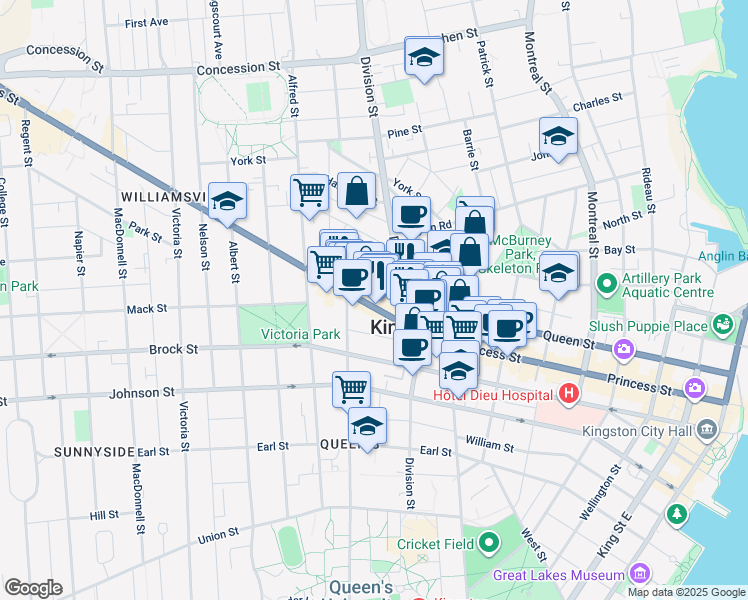 map of restaurants, bars, coffee shops, grocery stores, and more near in Kingston