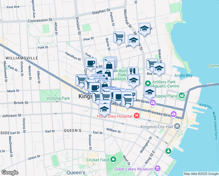 map of restaurants, bars, coffee shops, grocery stores, and more near in Kingston