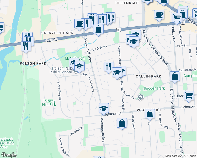 map of restaurants, bars, coffee shops, grocery stores, and more near 44 Casterton Avenue in Kingston