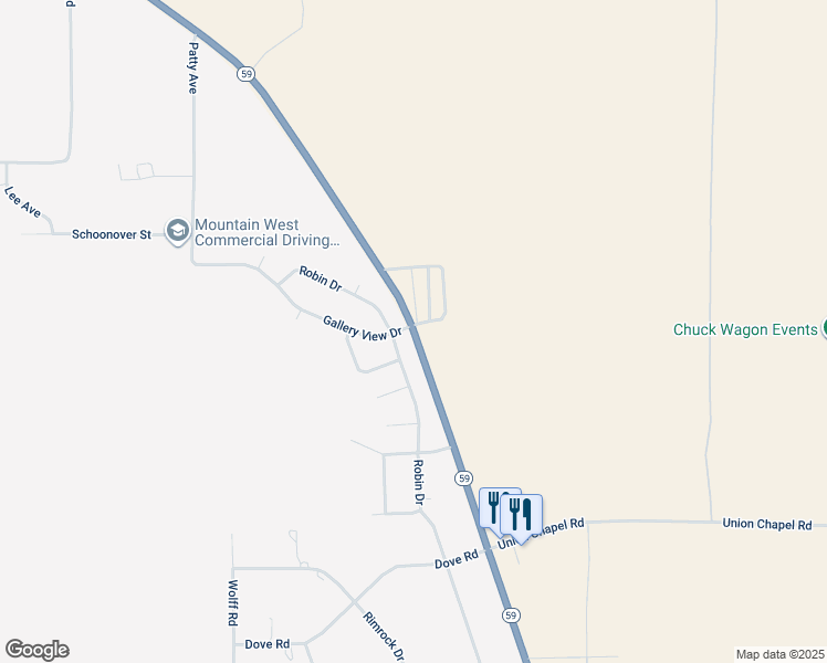 map of restaurants, bars, coffee shops, grocery stores, and more near 6736 South Douglas Highway in Gillette