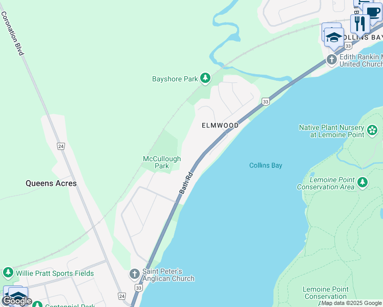 map of restaurants, bars, coffee shops, grocery stores, and more near 4209 Bath Road in Kingston