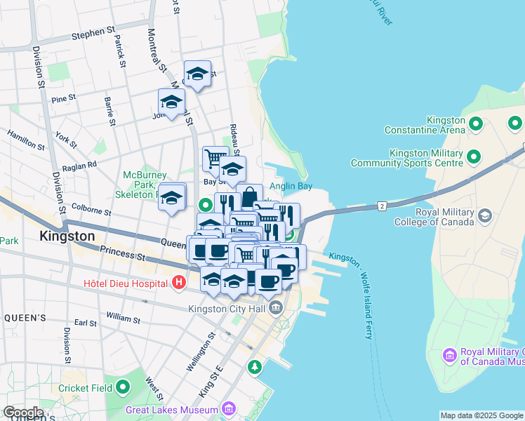 map of restaurants, bars, coffee shops, grocery stores, and more near in Kingston