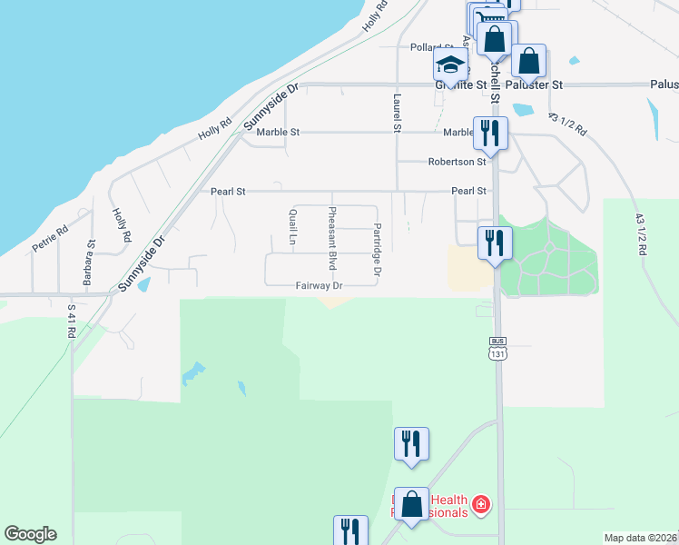 map of restaurants, bars, coffee shops, grocery stores, and more near 701-799 Pheasant Boulevard in Cadillac