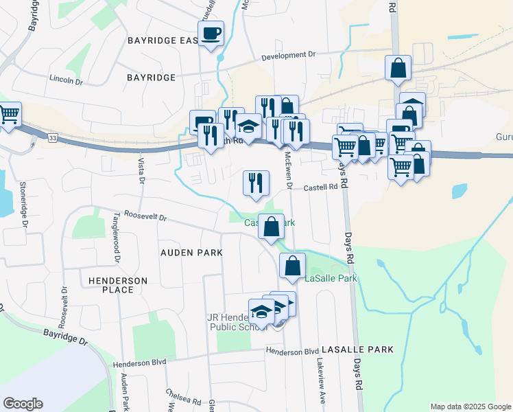 map of restaurants, bars, coffee shops, grocery stores, and more near in Kingston