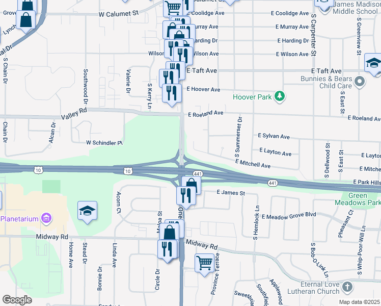 map of restaurants, bars, coffee shops, grocery stores, and more near 109 East Mitchell Avenue in Appleton