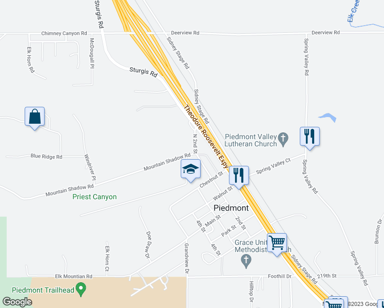 map of restaurants, bars, coffee shops, grocery stores, and more near 11332 Mountain Shadow Road in Piedmont