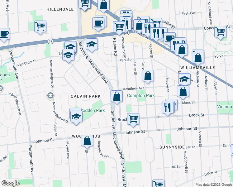 map of restaurants, bars, coffee shops, grocery stores, and more near in Kingston