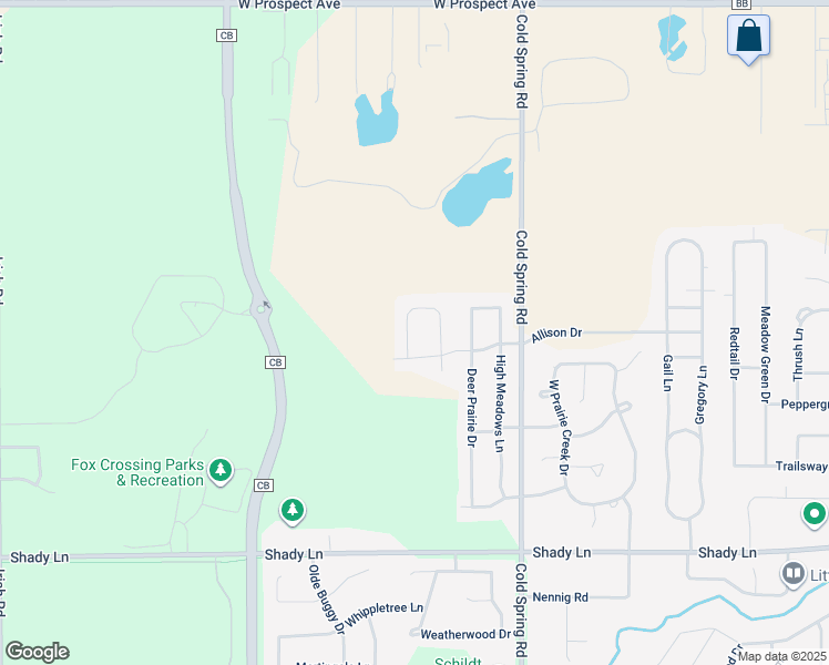 map of restaurants, bars, coffee shops, grocery stores, and more near 2323 Ladybird Drive in Neenah