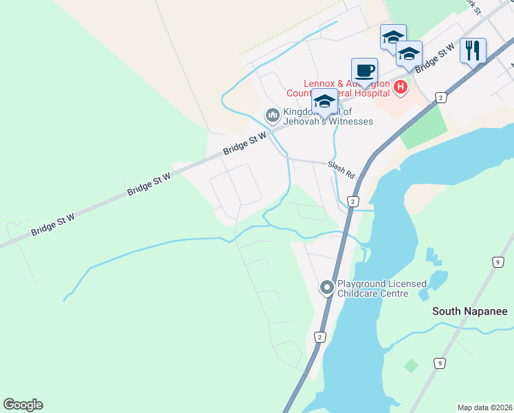 map of restaurants, bars, coffee shops, grocery stores, and more near 89 Hartwood Crescent in Greater Napanee