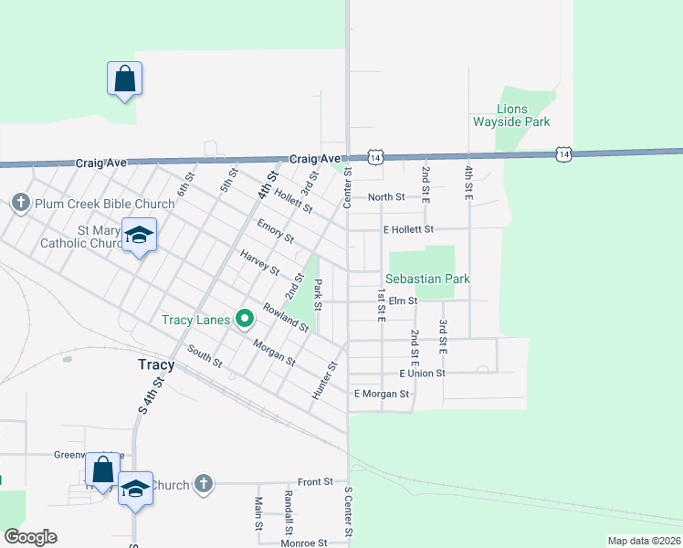 map of restaurants, bars, coffee shops, grocery stores, and more near 149 Emory Street in Tracy