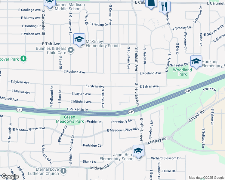 map of restaurants, bars, coffee shops, grocery stores, and more near 2917 South Kernan Avenue in Appleton