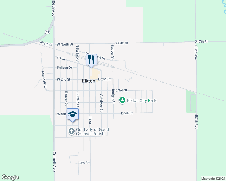 map of restaurants, bars, coffee shops, grocery stores, and more near 220 East 3rd Street in Elkton