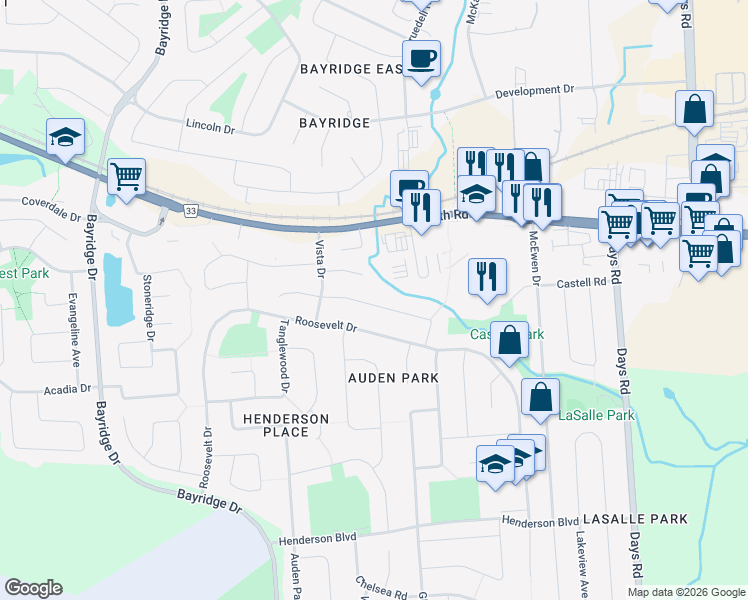 map of restaurants, bars, coffee shops, grocery stores, and more near 498 Canterbury Crescent in Kingston