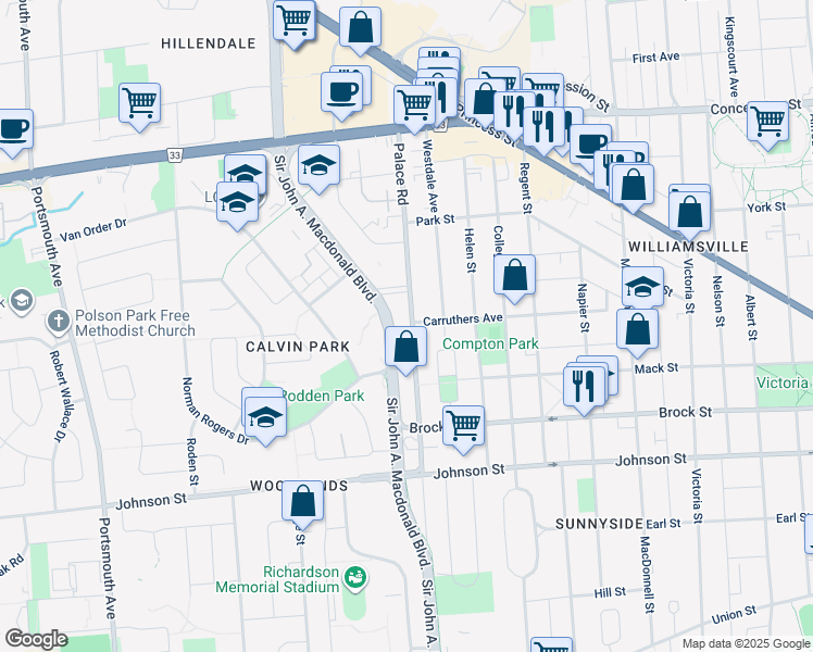 map of restaurants, bars, coffee shops, grocery stores, and more near in Kingston