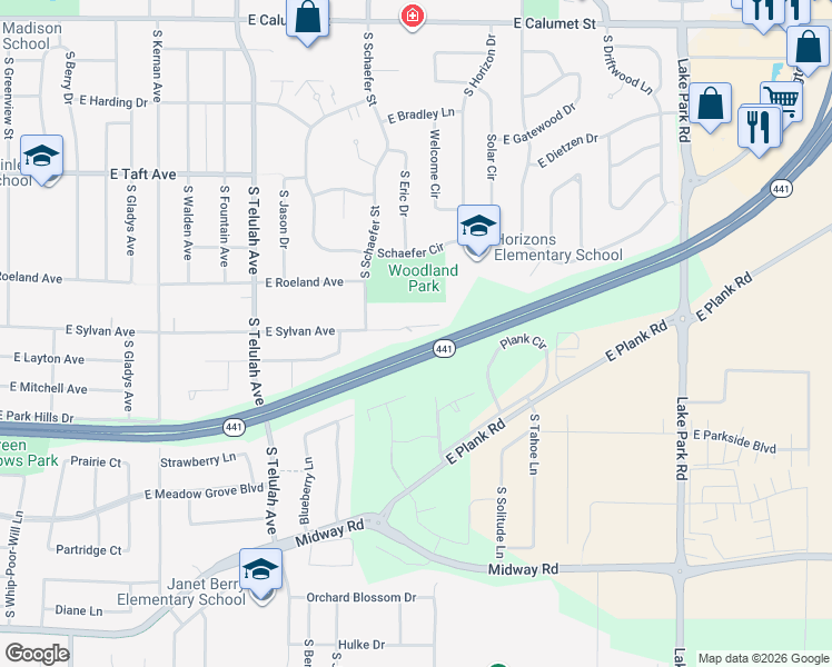 map of restaurants, bars, coffee shops, grocery stores, and more near 1825 East Sylvan Avenue in Appleton
