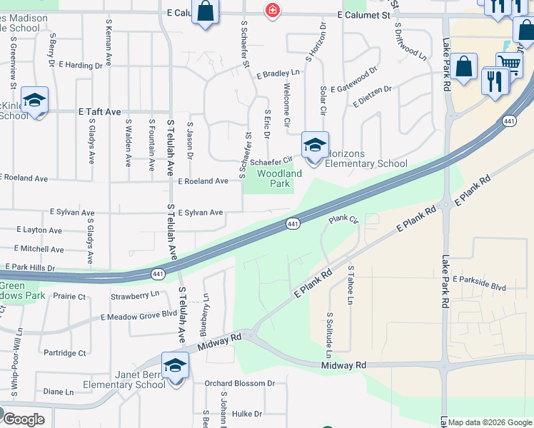 map of restaurants, bars, coffee shops, grocery stores, and more near 1825 East Sylvan Avenue in Appleton