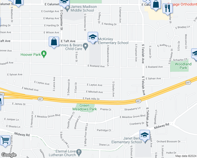 map of restaurants, bars, coffee shops, grocery stores, and more near 1216 East Sylvan Avenue in Appleton
