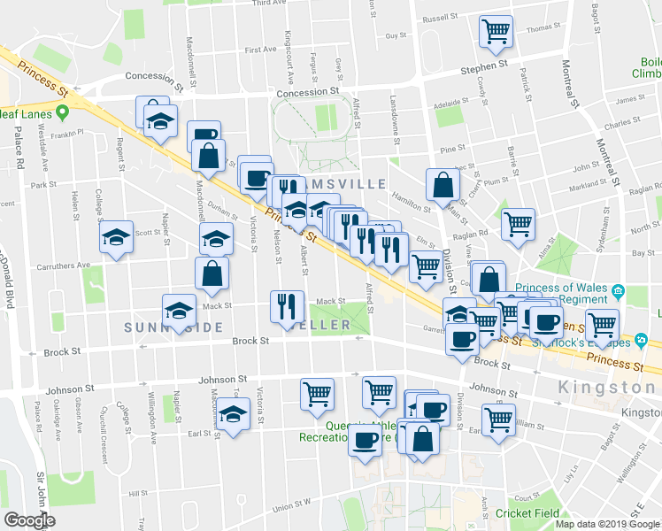 map of restaurants, bars, coffee shops, grocery stores, and more near in Kingston